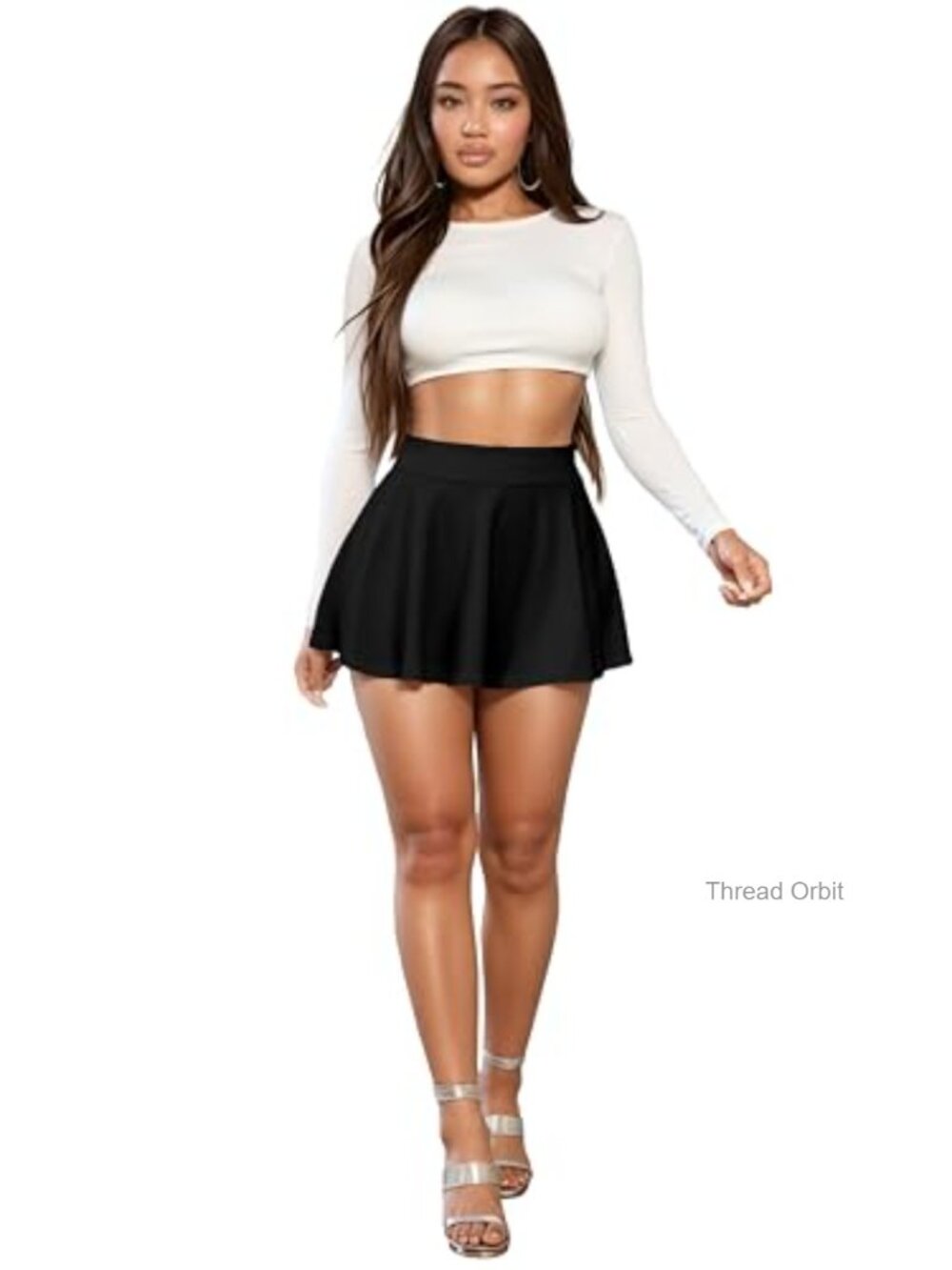 Stretch Skater Skirt High Rise Pull On Mini A-Line Flared Hemline